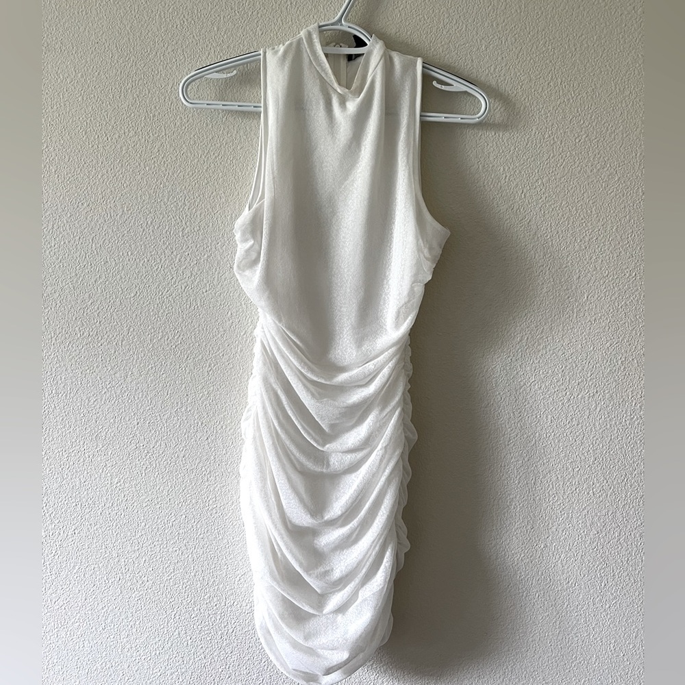 High neck ruched mini dress